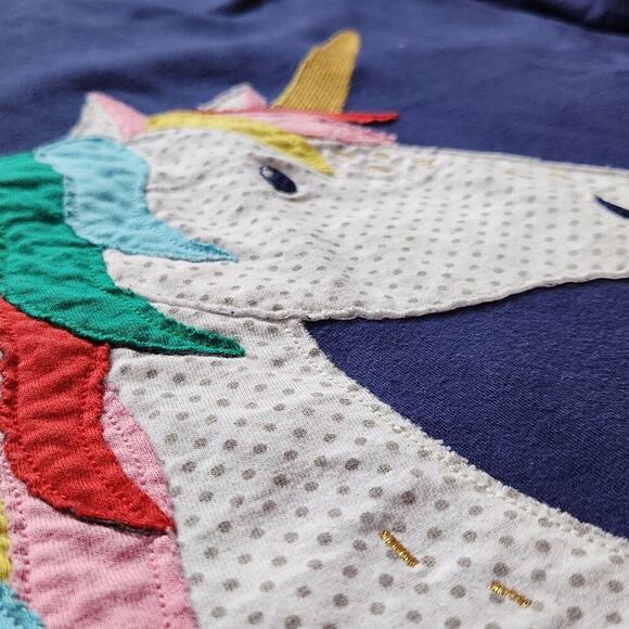 Mini Boden Navy & Rainbow Jersey Dress w/ Unicorn Applique Sz 7-8 | 128 cm - Picture 5 of 8